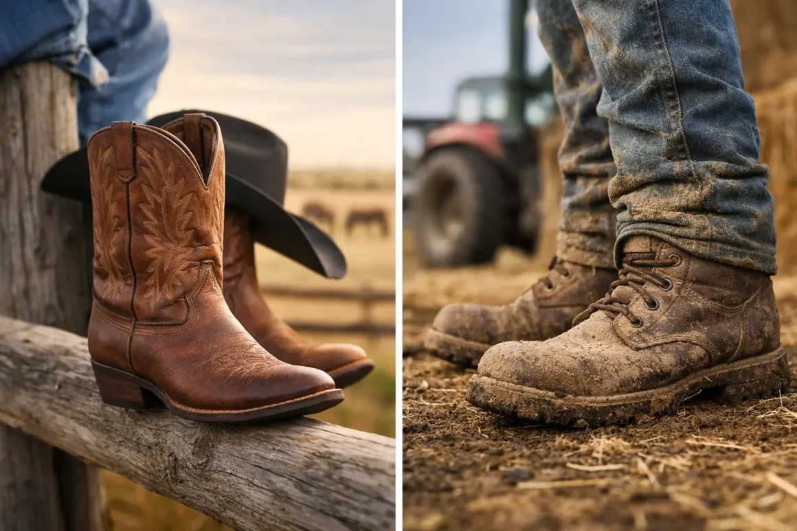 Comparar botas cowboy vs trabalho na fazenda