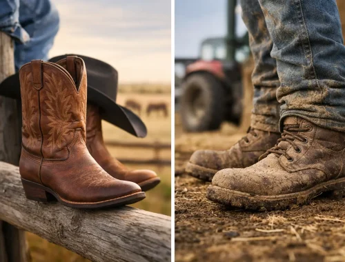 Comparar botas cowboy vs trabalho na fazenda